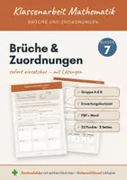Vorschau - Klassenarbeiten - Klassenarbeit Brüche und Zuordnungen Klasse 7 – Graphen, Dreisatz, Gruppe A & B (PDF + Word) - Deckblatt