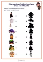 Aperçu - Feuilles d'exercices - Halloween – Relie les images à leurs silhouettes - Page 1