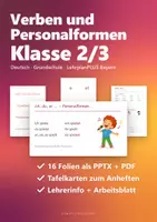 Vorschau - Arbeitsblätter - Verben Tafelbild & Präsentation Klasse 2/3 – Grundform, Personalformen, Wortstamm + Endung | PowerPoint + PDF, Tafelkarten, Arbeitsblatt - Deckblatt