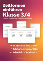Vorschau - Arbeitsblätter - Zeitformen Tafelbild & Präsentation Klasse 3/4 – Präsens, Präteritum, Perfekt einführen | PowerPoint + PDF, Tafelkarten, Arbeitsblatt - Deckblatt