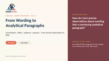 Vorschau - Stundenentwürfe - From Wording to Analytical Paragraphs | Englisch Oberstufe | Konnotation, Wirkung & Analyseabsatz | 90 Min - Seite 1