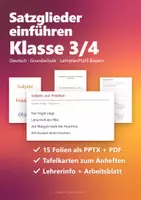 Vorschau - Arbeitsblätter - Satzglieder Tafelbild & Präsentation Klasse 3/4 – Umstellprobe, Subjekt, Prädikat, Objekt | PowerPoint + PDF, Tafelkarten, Arbeitsblatt - Deckblatt