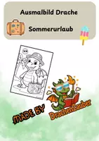 Vorschau - Mal- und Bastelvorlagen - Ausmalbild Drache – Sommerurlaub - Deckblatt