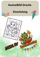 Vorschau - Mal- und Bastelvorlagen - Ausmalbild Drache – Einschulung - Deckblatt