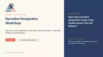 Vorschau - Stundenentwürfe - Narrative Perspective Workshop | Englisch Klasse 10 | Erzählperspektive & Zuverlässigkeit | 90 Min - Seite 1
