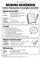Vorschau - Arbeitsblätter - Stellungnahme Hausaufgaben Klasse 5 6 - Seite 1