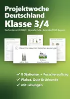 Vorschau - Arbeitsblätter - Deutschland Bundesländer Projektwoche Klasse 3/4 – Lernwerkstatt mit 8 Stationen: Hauptstädte, Flüsse, Nachbarländer (HSU) - Deckblatt