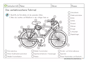 Vorschau - Arbeitsblätter - Das verkehrssichere Fahrrad – Arbeitsblatt mit Lösung - Seite 1