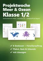 Vorschau - Arbeitsblätter - Meer und Ozean Projektwoche Klasse 1/2 – Lernwerkstatt Sachunterricht mit 8 Stationen: Meerestiere, Strand, Salzwasser-Versuch (HSU) - Deckblatt