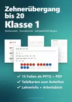 Vorschau - Arbeitsblätter - Zehnerübergang Tafelbild & Präsentation Klasse 1 – Plus und Minus bis 20, verliebte Zahlen | PowerPoint + PDF, Tafelkarten, Arbeitsblatt - Deckblatt