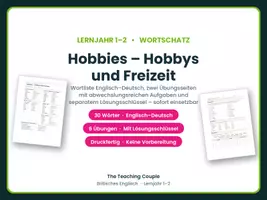 Vorschau - Arbeitsblätter - Hobbys – Wortschatz Englisch mit Übungen - Deckblatt