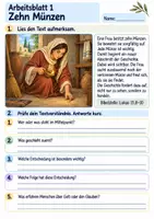 Vorschau - Arbeitsblätter - Jesus erzählt von der verlorenen Münze | Religion Klasse 3 Arbeitsblätter | Evangelische Religionslehre | 10 Arbeitsblätter als PDF - Seite 1