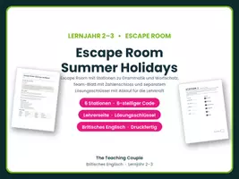 Vorschau - Stationenlernen - Escape Room Sommer Englisch Klasse 6/7 - Deckblatt