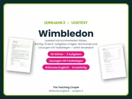 Vorschau - Arbeitsblätter - Wimbledon – Lesetext Englisch Klasse 6 - Deckblatt