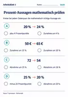 Vorschau - Arbeitsblätter - Prozent-Aussagen mathematisch prüfen - Seite 1