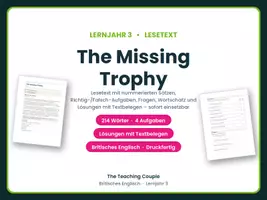 Vorschau - Arbeitsblätter - The Missing Trophy – Lesetext Englisch - Deckblatt