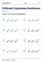Vorschau - Arbeitsblätter - Fehlende Exponenten bestimmen - Seite 1