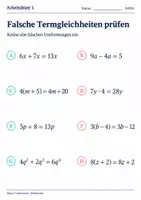Vorschau - Arbeitsblätter - Falsche Termgleichheiten prüfen - Seite 1