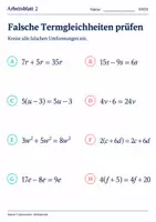 Vorschau - Arbeitsblätter - Falsche Termgleichheiten prüfen - Seite 2