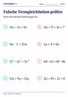 Vorschau - Arbeitsblätter - Falsche Termgleichheiten prüfen - Seite 3