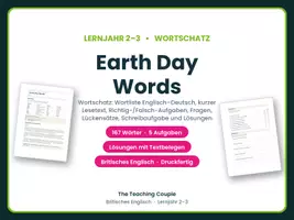 Vorschau - Arbeitsblätter - Earth Day Words – Wortschatz Englisch - Deckblatt