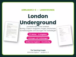 Vorschau - Arbeitsblätter - London Underground – Landeskunde Englisch - Deckblatt