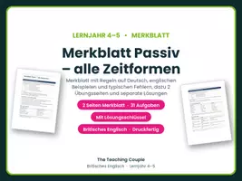 Vorschau - Arbeitsblätter - Merkblatt Passiv Englisch alle Zeitformen - Deckblatt