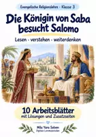 Vorschau - Arbeitsblätter - Die Königin von Saba besucht Salomo | Religion Klasse 3 Arbeitsblätter | Evangelische Religionslehre | 10 Arbeitsblätter als PDF - Deckblatt