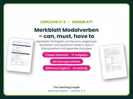 Vorschau - Arbeitsblätter - Merkblatt Modalverben Englisch can, must - Deckblatt