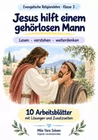 Vorschau - Arbeitsblätter - Jesus hilft einem gehörlosen Mann | Religion Klasse 3 Arbeitsblätter | Evangelische Religionslehre | 10 Arbeitsblätter als PDF - Deckblatt