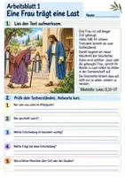 Vorschau - Arbeitsblätter - Jesus richtet eine Frau auf | Religion Klasse 3 Arbeitsblätter | Evangelische Religionslehre | 10 Arbeitsblätter als PDF - Seite 1