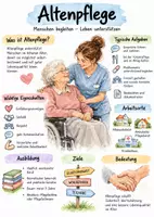 Vorschau - Arbeitsblätter - Lernplakat + AB mit Fragen zum Thema "Altenpflege" + Lösungsblatt + Mindmap + Infografik - Deckblatt