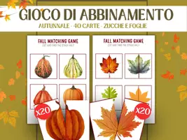 anteprima - Esercizi - Gioco di Abbinamento Autunno: Zucche e Foglie | Fall Matching Cards - pumpkins & leaves - Pagina di copertina