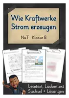 Vorschau - Arbeitsblätter - Wie ein Kraftwerk Strom erzeugt – Lesetext, Lückentext, Suchsel | NuT Klasse 8 - Deckblatt