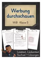 Vorschau - Arbeitsblätter - Werbung durchschauen – Lesetext, Lückentext, Suchsel | WiB Klasse 5 - Deckblatt