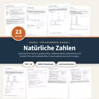 Vorschau - Arbeitsblätter - Natürliche Zahlen Klasse 5 – große Zahlen, Zahlenstrahl, Runden, 2 Tests - Deckblatt