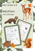 Vorschau - Arbeitsblätter - HSU-Probe zum Thema "Waldtiere" - mit Lösung! - Deckblatt
