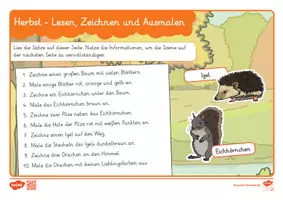 Vorschau - Arbeitsblätter - Herbst - Lesen, Zeichnen und Ausmalen - Seite 1