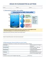 Vorschau - Arbeitsblätter - Arbeitsblatt Hydrostatik Hydraulik Schweredruck Auftrieb Archimedes Schwimmen Schweben Sinken Experiment mit Lösungen - Deckblatt