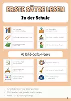 Vorschau - Stationenlernen - In der Schule Erste Sätze lesen Satz Bild Zuordnung - Deckblatt