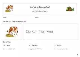 Vorschau - Stationenlernen - Auf dem Bauernhof Erste Sätze lesen Satz Bild Zuordnung - Seite 1