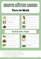 Vorschau - Stationenlernen - Tiere im Wald Erste Sätze lesen Satz Bild Zuordnung - Deckblatt