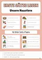 Vorschau - Stationenlernen - Unsere Haustiere Erste Sätze lesen Satz Bild Zuordnung - Deckblatt