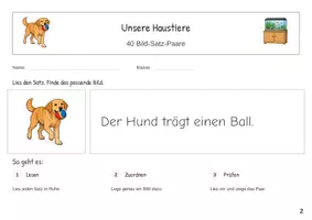Vorschau - Stationenlernen - Unsere Haustiere Erste Sätze lesen Satz Bild Zuordnung - Seite 1
