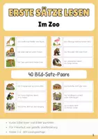 Vorschau - Stationenlernen - Im Zoo Erste Sätze lesen Satz Bild Zuordnung - Deckblatt