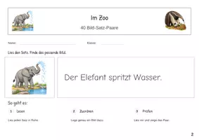 Vorschau - Stationenlernen - Im Zoo Erste Sätze lesen Satz Bild Zuordnung - Seite 1