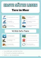 Vorschau - Stationenlernen - Tiere im Meer Erste Sätze lesen Satz Bild Zuordnung - Deckblatt