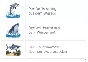 Vorschau - Stationenlernen - Tiere im Meer Erste Sätze lesen Satz Bild Zuordnung - Seite 3