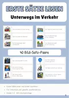 Vorschau - Stationenlernen - Unterwegs im Verkehr Erste Sätze lesen Satz Bild Zuordnung - Deckblatt
