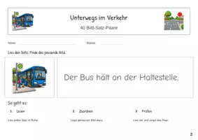 Vorschau - Stationenlernen - Unterwegs im Verkehr Erste Sätze lesen Satz Bild Zuordnung - Seite 1